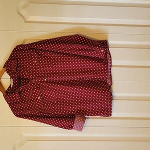 Notations  Button Down Maroon & White Dot Women's Dress Shirt-Petite XL